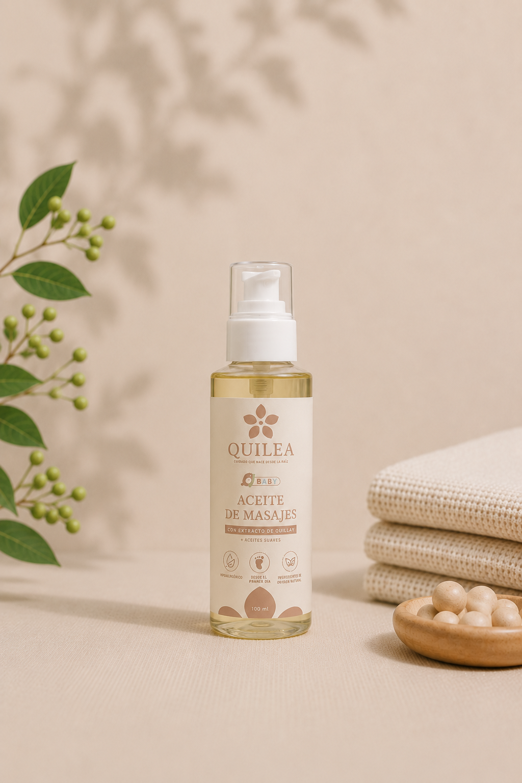 Aceite de masajes Quilea con extracto de quillay para guaguas